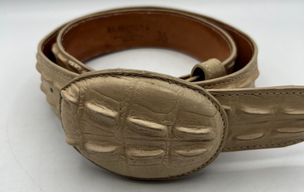 El Mayor Mens Belt 36 Tan Beige Embossed Croc Leather Western Cowboy Mexico